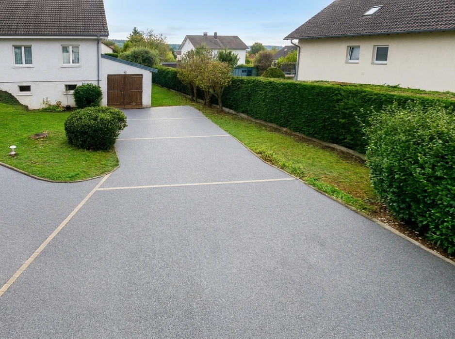 Allée de garage résidentielle neuve, vue en plongée